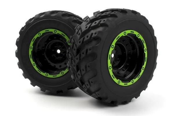 Smyter MT Wheels/Tires Assy (Black/Green/2pcs) — image 2 of 2