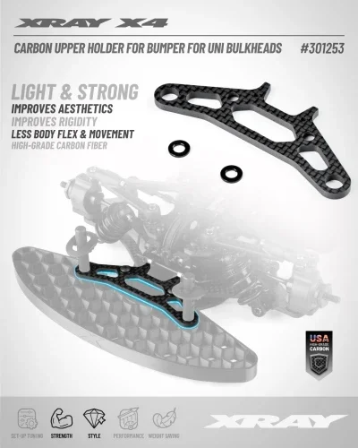 XRay X4 Carbon Upper Holder For Bumper For Uni Bulkheads &mdash; image 2 of 2