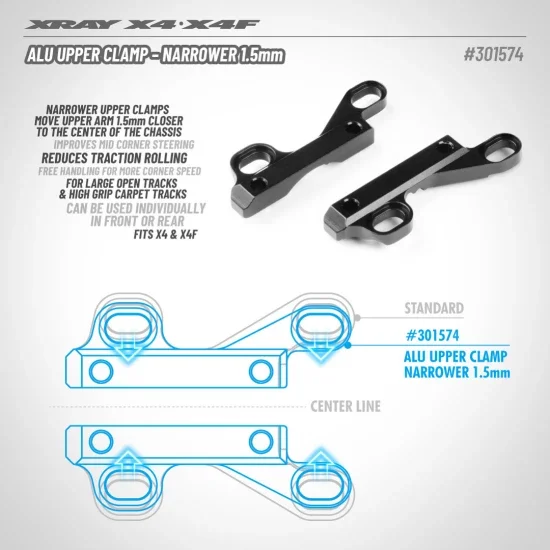 XRay X423 Aluminium Upper Clamp - Narrower 1.5mm - Swiss 7075 T6 (L R) — image 2 of 2