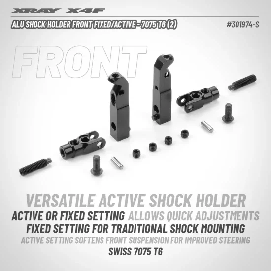 XRay X4F25 Aluminium Shock Holder Front Fixed/Active - 7075 T6 (2) &mdash; image 2 of 3