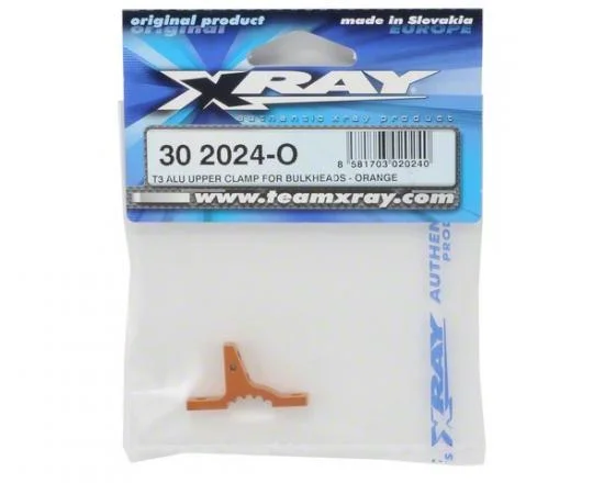 XRay T3 Aluminium Upper Clamp For Bulkheads - Orange &mdash; image 3 of 3