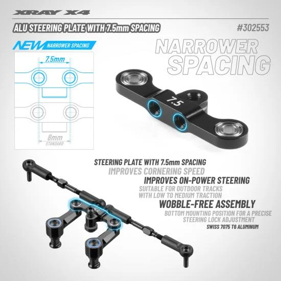 XRay X4 Aluminium Steering Plate 7.5mm For Dual Steering — image 2 of 2
