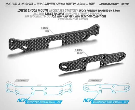 XRay T4 20 Ulp Graphite Shock Tower Rear 3.0mm - Low &mdash; image 3 of 3