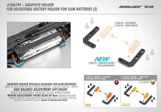 XRay Graphite Holder For Adj. Battery Holder For Slim Batteries (2) — image 2 of 2