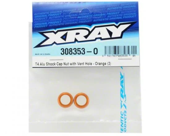 XRay T4 Aluminium Shock Cap-Nut With Vent Hole - Orange (2) &mdash; image 2 of 2