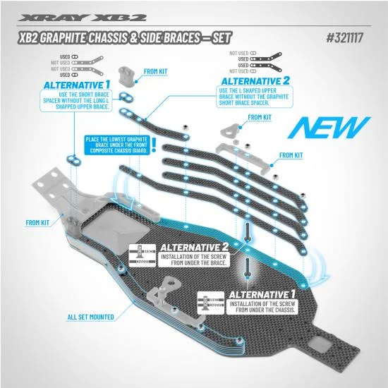 XRay XB2 Graphite Chassis And Side Braces - Set — image 3 of 3