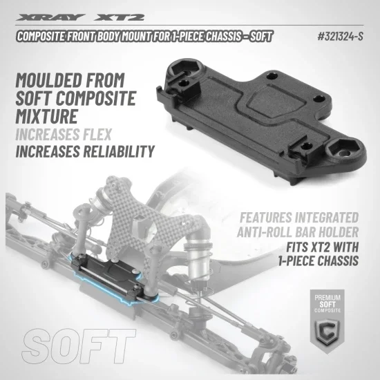 XRay XT2 Composite Front Body Mount For 1 Piece Chassis - Soft — image 2 of 2