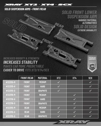 XRay XT4 Composite Suspension Arm Front Lower - Solid - Medium — image 2 of 2