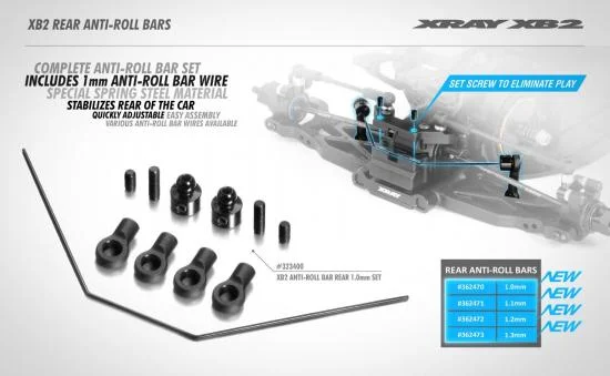 XRay XB2 Anti-Roll Bar Rear 1.0mm Set &mdash; image 2 of 2