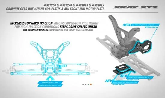 XRay Aluminium Front-Mid Motor (3 G.) Plate - Lowered -4mm - Swiss 7075 T6 (3mm) — image 3 of 4