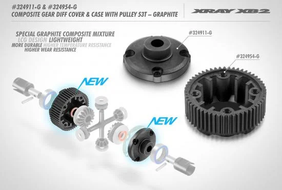 XRay Composite Gear Differential Case With Pulley 53T - LCG - Graphite — image 3 of 3