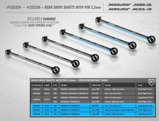 XRay Rear Drive Shaft 75mm With 2.5mm Pin - Hudy Spring Steel — image 2 of 2