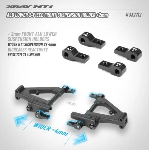 XRay Aluminium Lower 2 Piece Front Suspension Holder 2mm - Black (4) — image 2 of 2