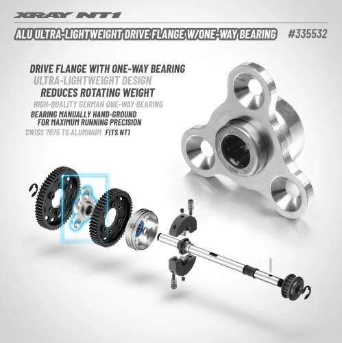 XRay Aluminium Ultra-Lightweight Drive Flange With One-Way Bearing - 7075 T6 — image 2 of 2