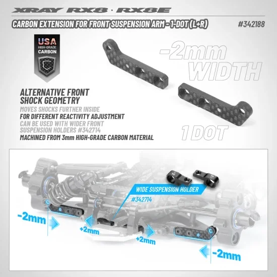 XRay Carbon Extension For Front Suspension Arm - 1-Dot (L R) &mdash; image 2 of 2