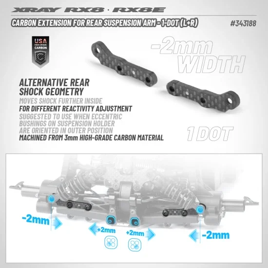 XRay Carbon Extension For Rear Suspension Arm - 1-Dot (L R) &mdash; image 2 of 2