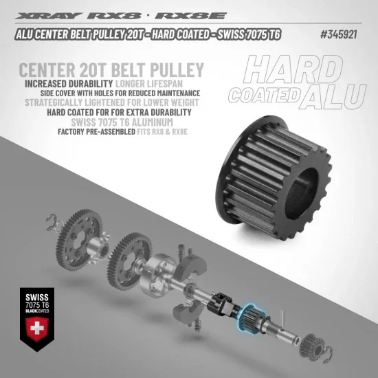 XRay Aluminium Center Belt Pulley 20T - Hard Coated - Swiss 7075 T6 — image 2 of 2