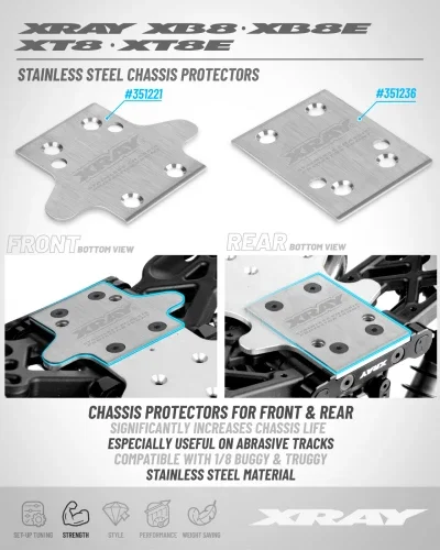 XRay XB8/XB8E Stainless Steel Chassis Protector - Rear — image 2 of 2