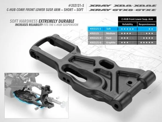 XRay XB8 C-Hub Composite Front Lower Suspension Arm - Short - Soft — image 3 of 3