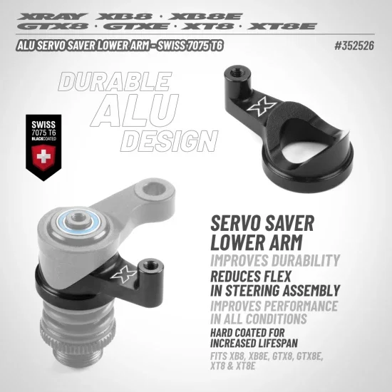 XRay Aluminium Servo Saver Lower Arm - Swiss 7075 T6 &mdash; image 2 of 2