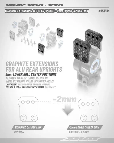 XRay Graph. Extension Aluminium Rear Upright - 2mm Lower Camber Link - 2 Dots (1 1) — image 2 of 2