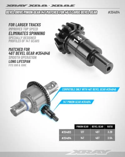 XRay Bevel Drive Pinion Gear 14T - Matched For 46T Large Bevel Gear &mdash; image 2 of 2