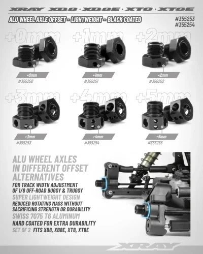 XRay Aluminium Wheel Axle Offset 4mm - Lightweight - Black Coated (2) — image 2 of 2