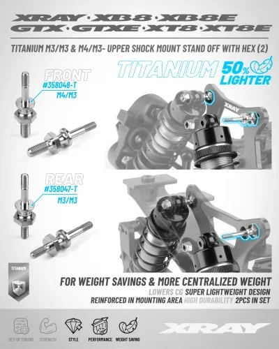 XRay Titanium M4/M3 Upper Shock Mount Stand Off With Hex (2) — image 2 of 2