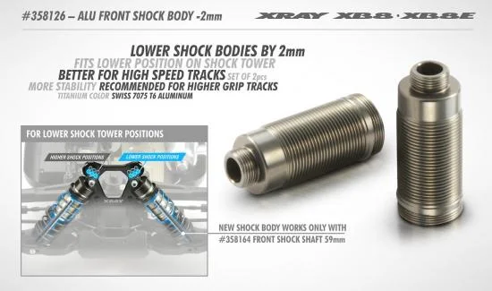 XRay XB8 Aluminium Front Shock Body -2mm - Swiss 7075 T6 (2) — image 2 of 2