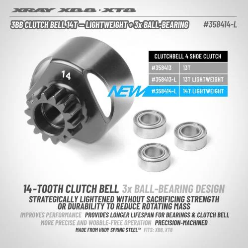 XRay 3Bb Clutch Bell 14T - Lightweight 3X Ball Bearing — image 2 of 2