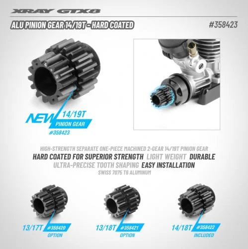 XRay Aluminium Pinion Gear 14/19T - Hard Coated — image 2 of 2