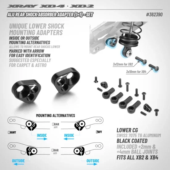 XRay Aluminium Rear Shock Absorber Adapter (1+1) - Set — image 2 of 2