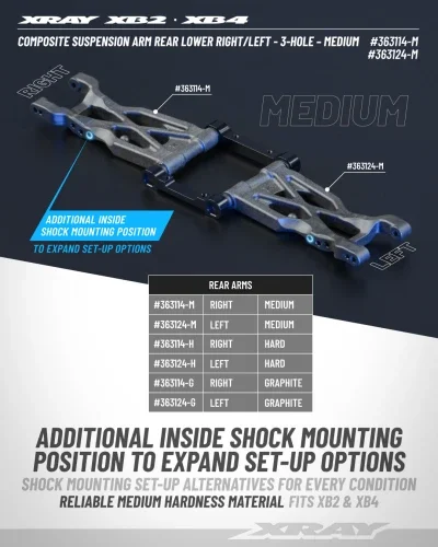 XRay Composite Suspension Arm Rear Lower Left - 3-Hole - Medium — image 2 of 2