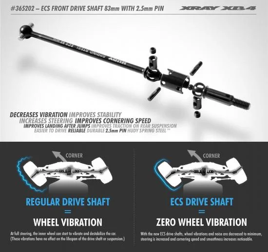 XRay ECS Front Drive Shaft 83mm With 2.5mm Pin - Hudy Spring Steel - Set &mdash; image 2 of 2