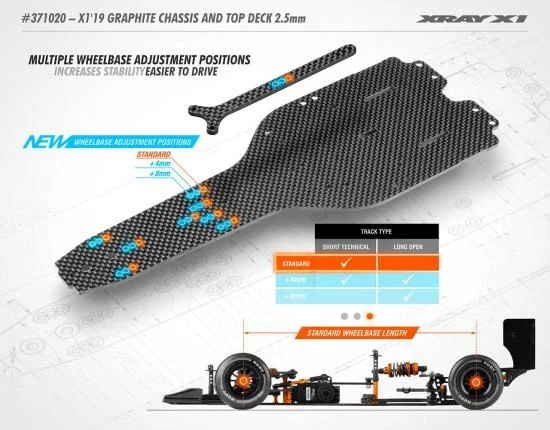XRay X1 19 Graphite Chassis + Top Deck 2.5mm - Adj. Wheelbase &mdash; image 2 of 2