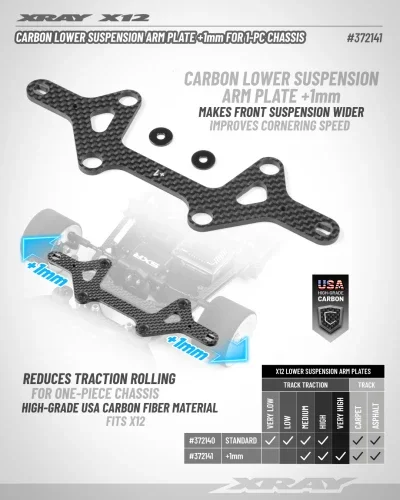 XRay X12 Carbon Lower Suspension Arm Plate 1mm For 1 Piece Chassis — image 3 of 3