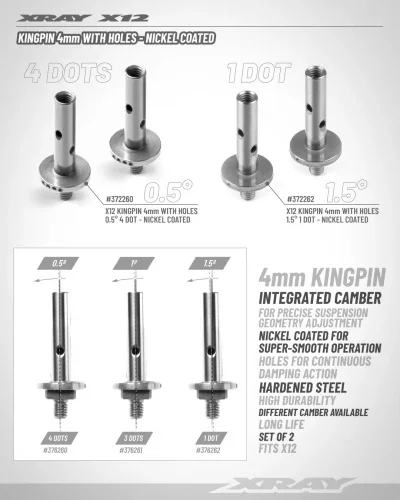 XRay X12 Kingpin 4mm With Holes - 1.5 1 Dot - Nickel Coated (2) — image 2 of 2