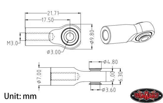 RC4WD High Precision Billet Tie Rod End (M3) Black &mdash; image 2 of 7