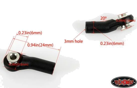 RC4WD M3 Plastic Bent Rod Ends w/ Axial Width Balls (20x) — image 3 of 3