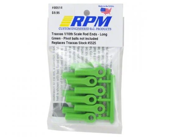 RPM Long Traxxas Rod Ends - Green (12) (Upgrade for TRX5525) — image 2 of 3